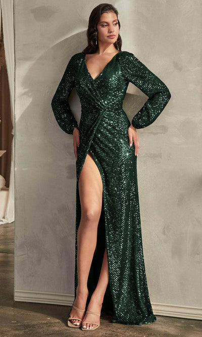 Ladivine B8422 - Sequined Faux Wrap Prom Gown - Prom