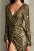 Ladivine B8422 V-Neckline Wrap Long Sleeve Sequin Evening Gown - Dress