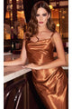 Ladivine BD103 - Satin Cowl Neck Tea-Length Dress - Prom