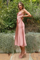 Ladivine BD103 - Satin Cowl Neck Tea-Length Dress - Prom