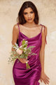 Ladivine BD103 - Satin Cowl Neck Tea-Length Dress - Prom