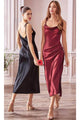 Ladivine BD103 - Satin Cowl Neck Tea-Length Dress - Prom