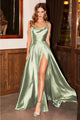 Ladivine BD104 A-Line Cowl Neck Slit Stylish Special Occasion Dress - SAGE / XS - Dress