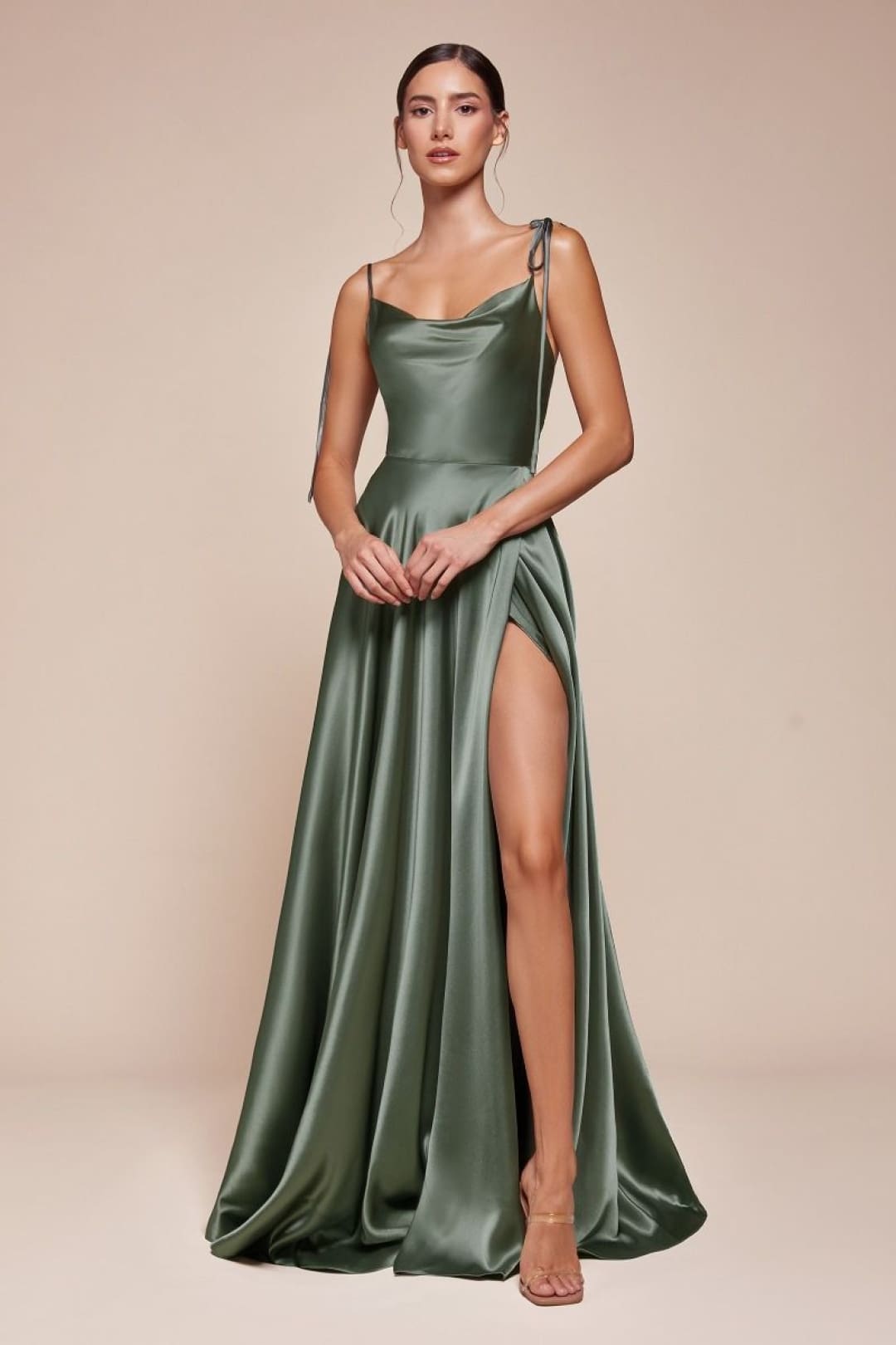 Ladivine BD104 A-Line High Slit Stylish Bridesmaids Dress - MOSS GREEN / XS - Dress