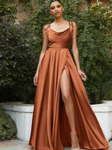 Ladivine BD104 - Satin Cowl Neck Prom Gown