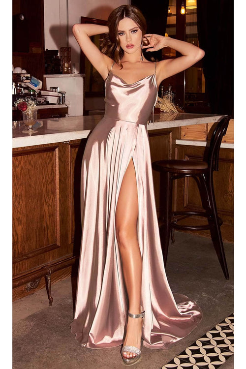 Ladivine BD104 - Satin Cowl Neck Prom Gown - Prom
