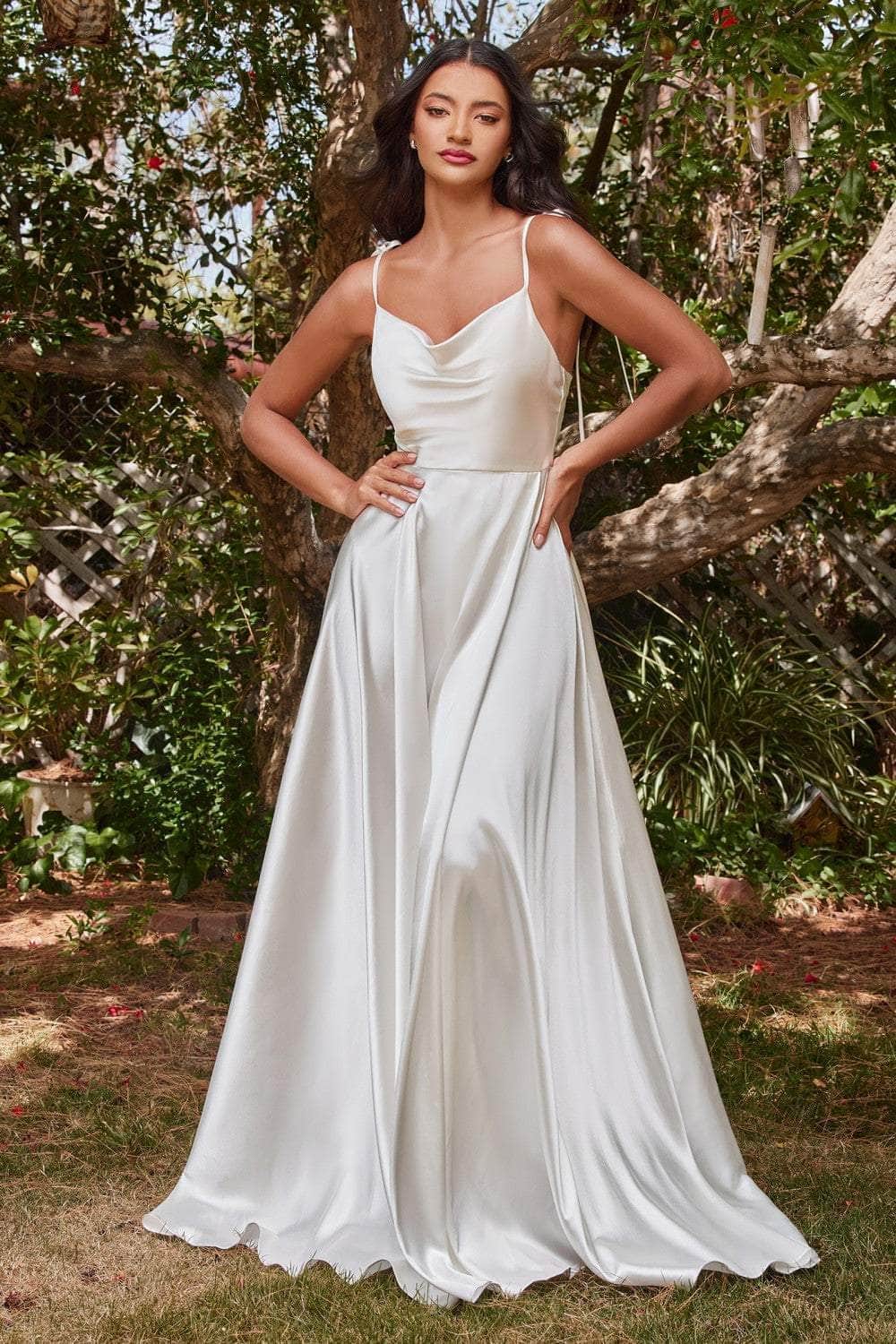 Ladivine BD104W - Cowl Neck Satin A-Line Bridal Gown - Prom