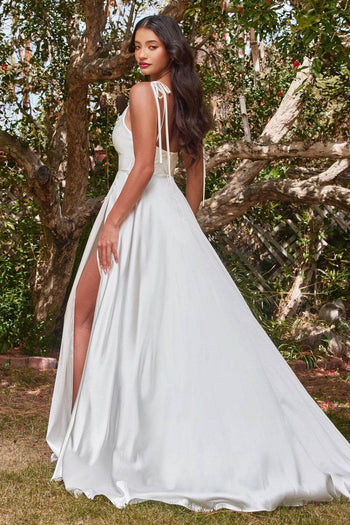 Ladivine BD104W - Cowl Neck Satin A-Line Bridal Gown - Prom