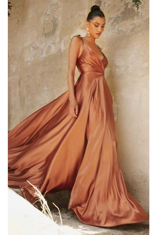 Ladivine BD105 - Flowy Satin A-Line Gown - Prom