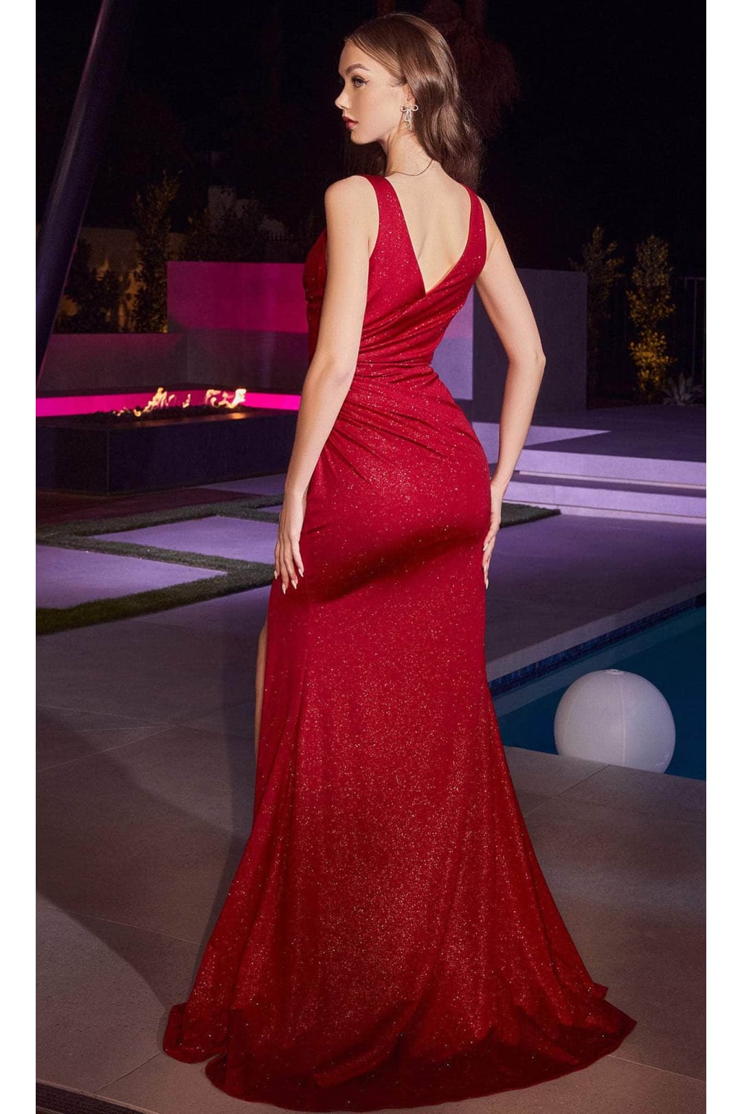 Ladivine BD4003 - Draped V-Neck Prom Gown - Prom