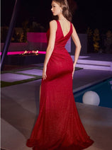 Ladivine BD4003 Glitter Fitted V- Neck Sexy Prom Evening Gown