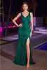 Ladivine BD4003 Glitter Fitted V- Neck Sexy Prom Evening Gown - EMERALD / S - Dress