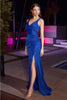 Ladivine BD4003 Glitter Fitted V- Neck Sexy Prom Evening Gown - ROYAL / S - Dress