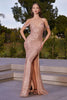 Ladivine BD4004 Sequin Cold Shoulder Slit Prom Formal V-neck Dress - ROSE GOLD / XS - Dress