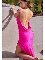 Ladivine BD7012 - Cowl Neck Ruched Evening Gown