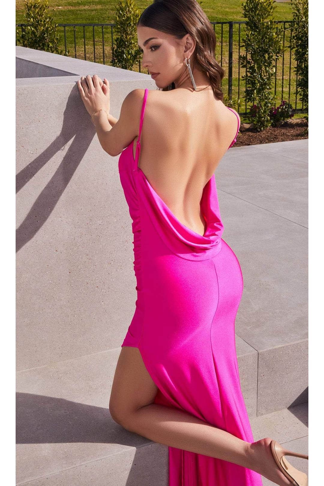 Ladivine BD7012 - Cowl Neck Ruched Evening Gown - Prom