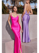 Ladivine BD7012 - Cowl Neck Ruched Evening Gown