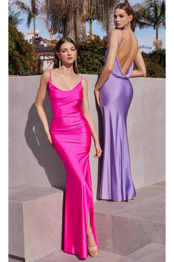 Ladivine BD7012 - Cowl Neck Ruched Evening Gown - Prom