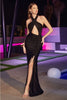 Ladivine BD7026 Stunning Halter Cut Out Open Back Ruched Evening Gown - BLACK / XS - Dress