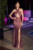 Ladivine BD7026 Stunning Halter Cut Out Open Back Ruched Evening Gown - DEEP MAUVE / XS - Dress