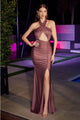 Ladivine BD7026 Stunning Halter Cut Out Open Back Ruched Evening Gown - DEEP MAUVE / XS - Dress