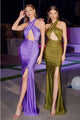 Ladivine BD7026 Stunning Halter Cut Out Open Back Ruched Evening Gown - PURPLE / XS - Dress