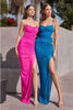 Ladivine BD7042 Spaghetti Straps Fitted Ruched Prom Evening Dress - BARBIE PINK / S - Dress