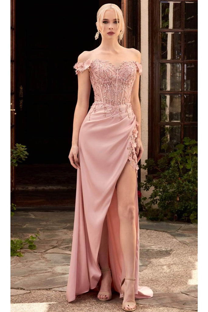 Ladivine by Cinderella Divine Dresses - Ladivine CD0186 - Enchanting Off-Shoulder Floral Gown - Dusty Lavender / XS - Prom