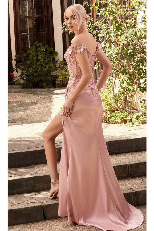 Ladivine by Cinderella Divine Dresses - Ladivine CD0186 - Romantic Floral Off-Shoulder Gown - Prom