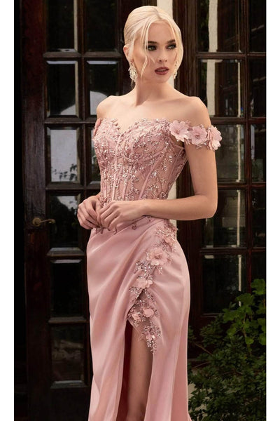 Ladivine by Cinderella Divine Dresses - Ladivine CD0186 - Romantic Floral Off-Shoulder Gown - Prom
