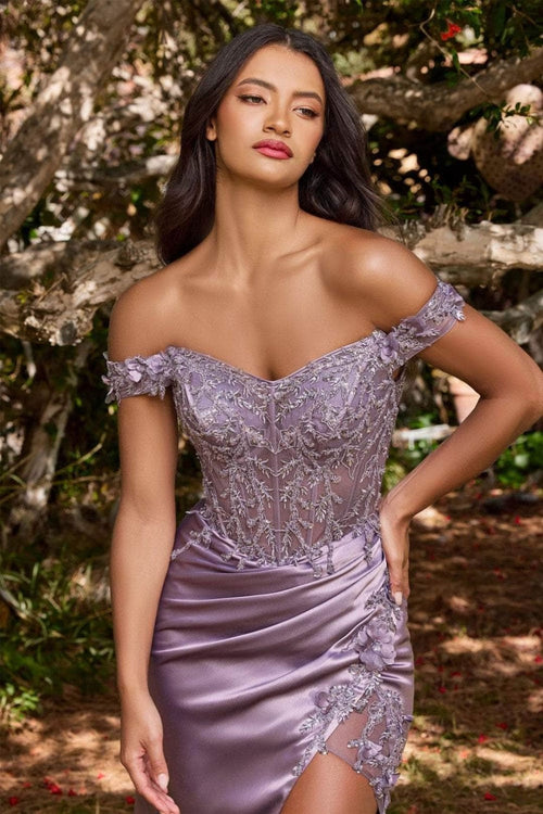 Ladivine by Cinderella Divine Dresses - Ladivine CD0186 - Romantic Floral Off-Shoulder Gown - Prom