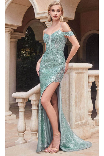 Ladivine by cinderella divine Dresses - Ladivine CD0193 Cold-Shoulder Sequin Evening Gown - Prom