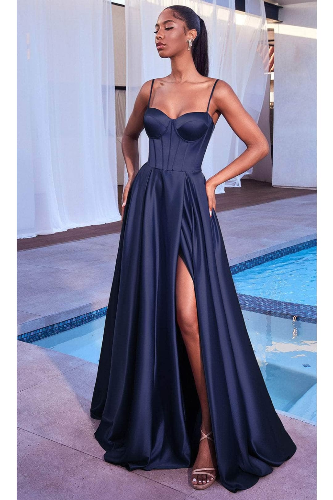 Ladivine by cinderella divine Dresses - Ladivine CD337 Sweetheart Corset Formal Gown - Navy / 2 - Prom