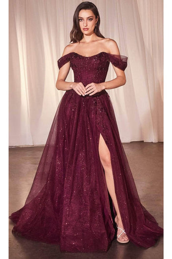 Ladivine by Cinderella Divine Dresses - Ladivine CD799 Glitter Embroidered A-Line Prom Dress - Prom