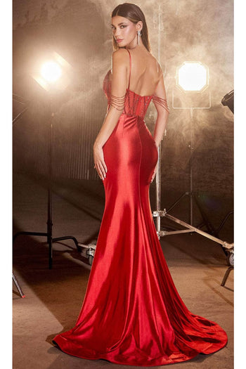Ladivine by Cinderella Divine Dresses - Ladivine CD820 Elegant Beaded Basque Evening Gown - Prom