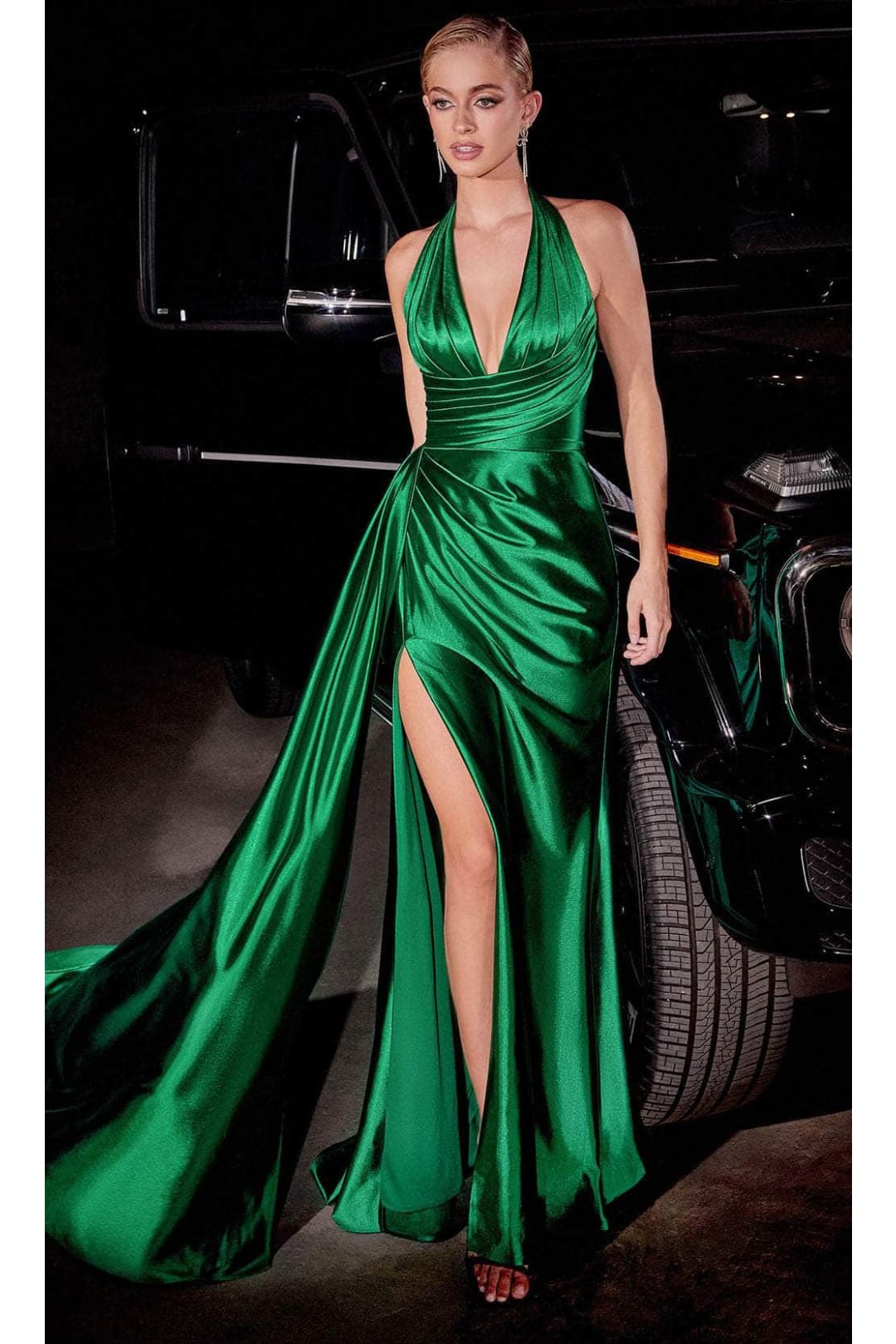 Christmas Dress Emerald Green Satin Holiday Party CH079