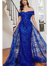 Ladivine J836 Glitter Prom Dress Overskirt Glitter Sheath Evening Gown