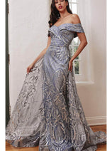 Ladivine J836 Glitter Prom Dress Overskirt Glitter Sheath Evening Gown