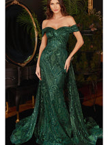 Ladivine J836 Glitter Prom Dress Overskirt Glitter Sheath Evening Gown