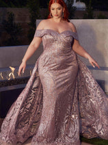 Ladivine J836 Glitter Prom Dress Overskirt Glitter Sheath Evening Gown