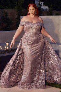 Ladivine by cinderella divine Dresses - Ladivine J836 Glitter Overskirt Cocktail Gown - Mauve / 6 - Prom