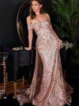Ladivine J836 Glitter Prom Dress Overskirt Glitter Sheath Evening Gown