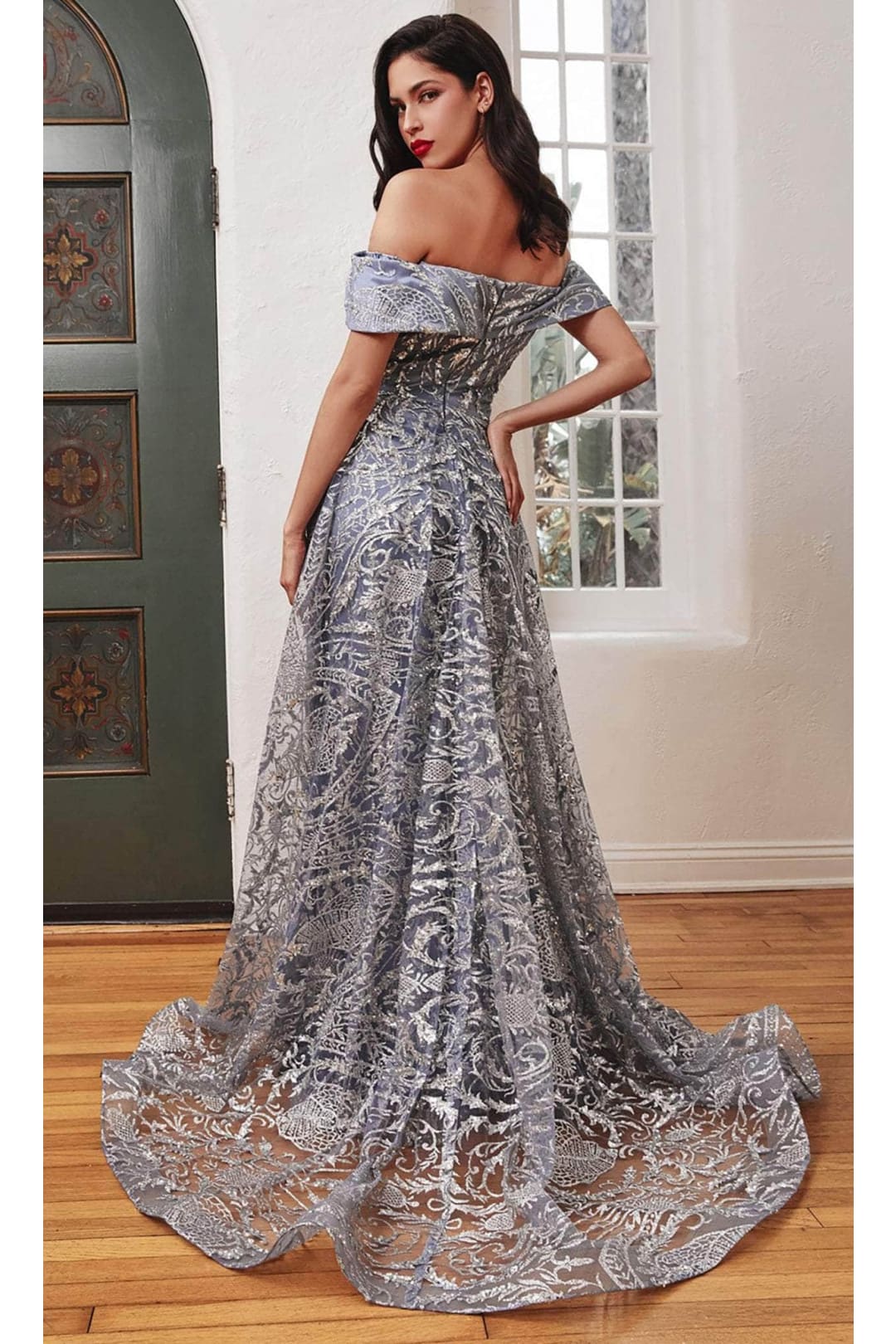 Ladivine by cinderella divine Dresses - Ladivine J836 Glitter Overskirt Cocktail Gown - Smoky Blue / 6 - Prom