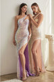 Ladivine C140 One Shoulder Fitted Bodice Side Slit Red Carpet Dress - Dress