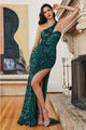 Ladivine C140 One Shoulder Fitted Bodice Side Slit Red Carpet Dress - EMERALD / 2 - Dress