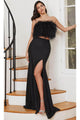 Ladivine C141 - Feather Embellished Two-Piece Gown - Prom