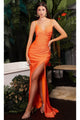Ladivine C142 High Slit Draped Prom Gown - Prom