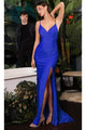 Ladivine C142 High Slit Draped Prom Gown - Prom