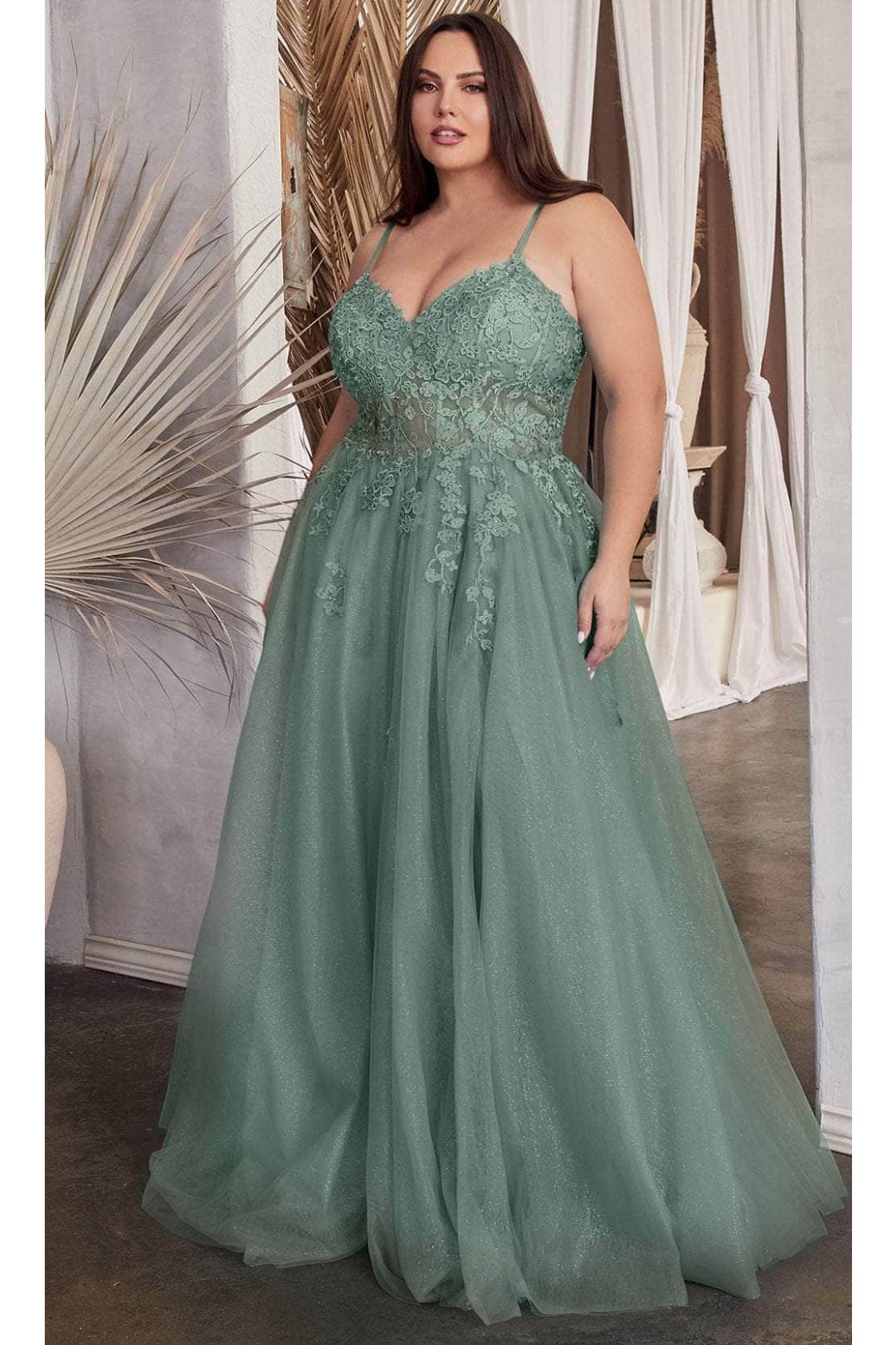 Ladivine C148 - Lace-Up Sweetheart Neck Prom Gown - Prom