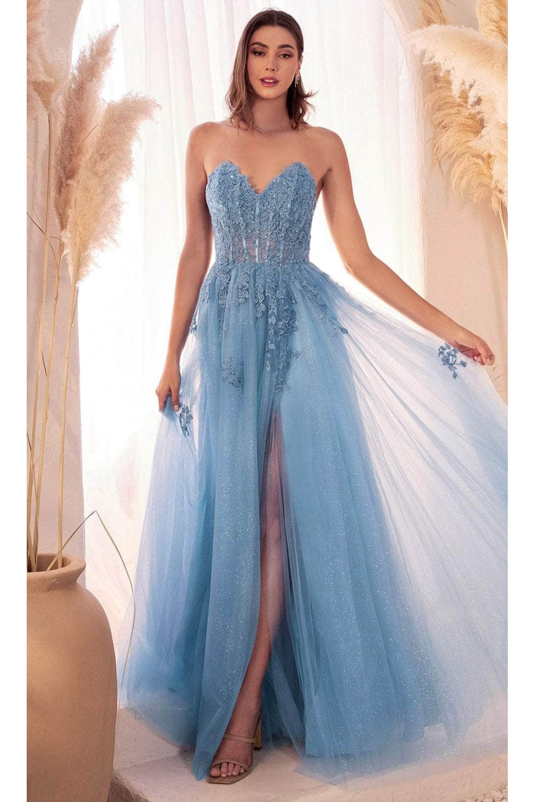 Ladivine C148 - Lace-Up Sweetheart Neck Prom Gown - Prom